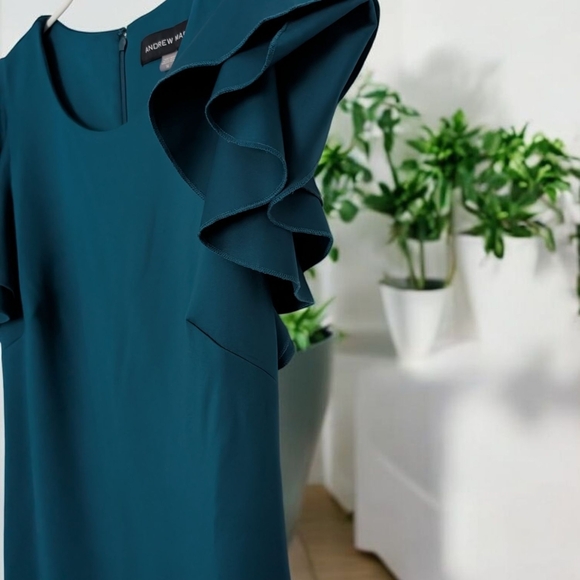 Andrew Marc Ruffle Sleeve Sheath Dress Color: Cypress, Size: 14 EUC - Picture 7 of 13